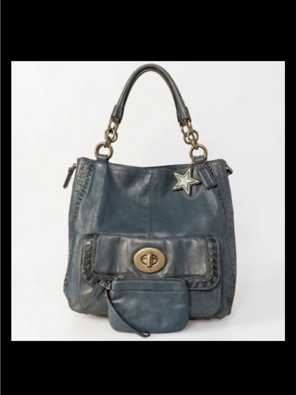 Coach Devin XL Shoulder Bag/Wristlet Set, Denim Blue Leather, 2010 Style: #15995